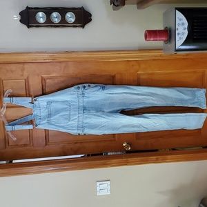 Men's Slim Straight Leg Denim Overalls. Light blue wash. US Size 34